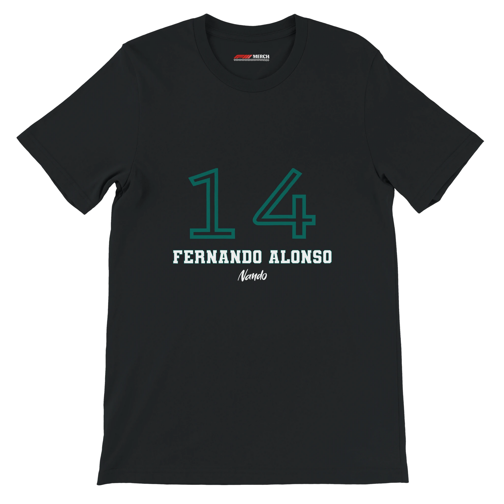 f111 merch black color t-shirt1 with fernando-alonso branding.