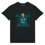 f111 merch black color t-shirt1 with fernando-alonso branding.
