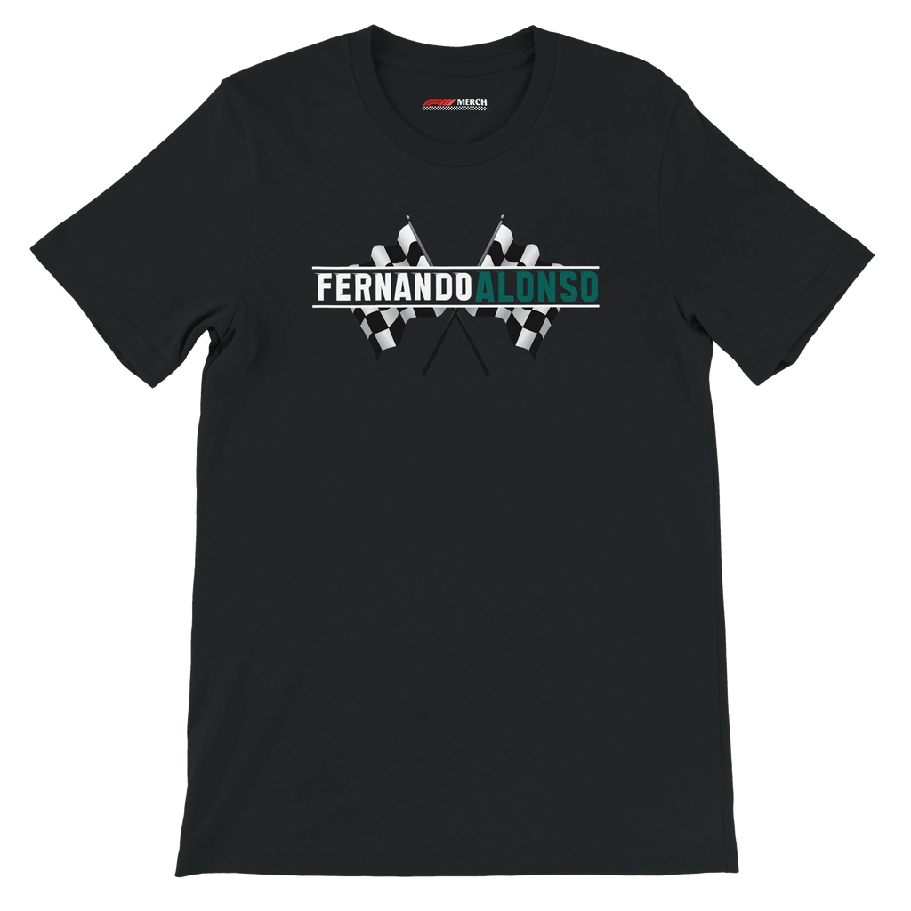 f111 merch black color t-shirt1 with fernando-alonso branding.