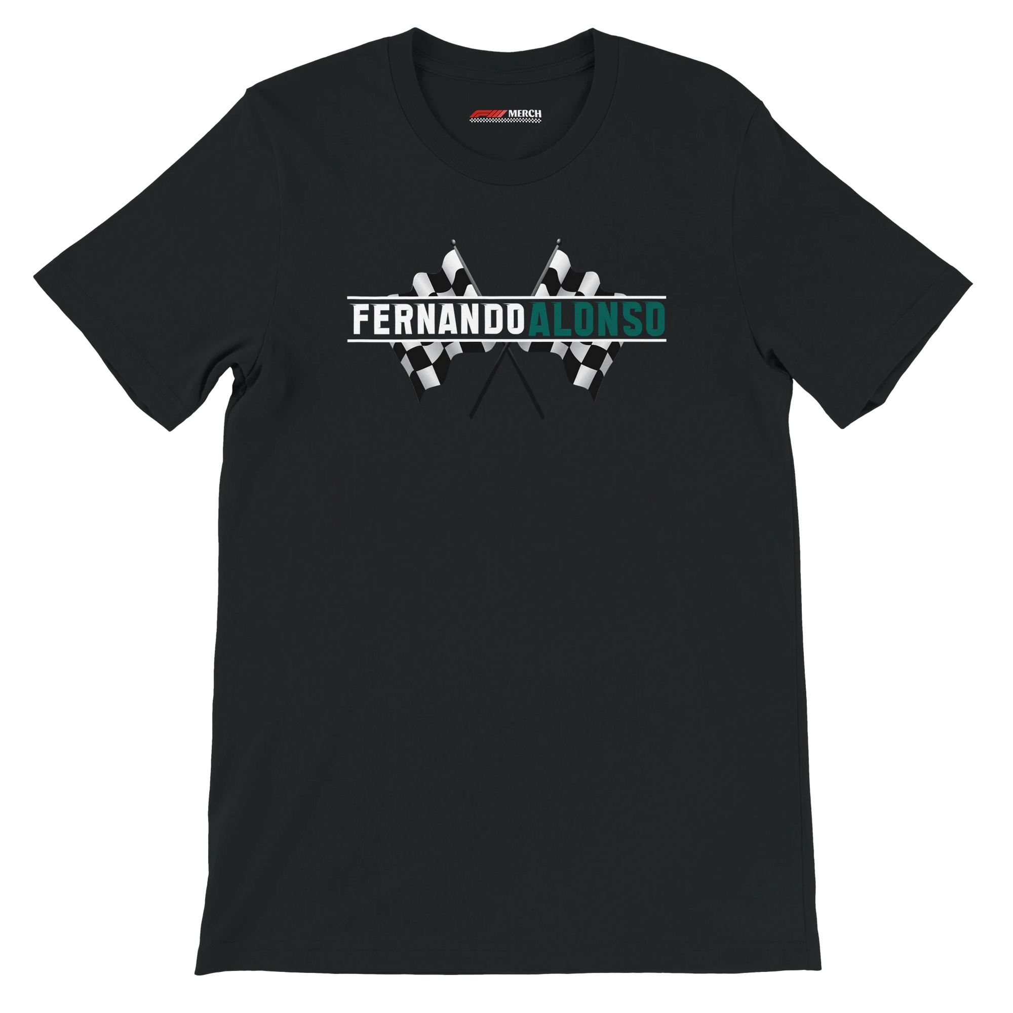 f111 merch black color t-shirt1 with fernando-alonso branding.