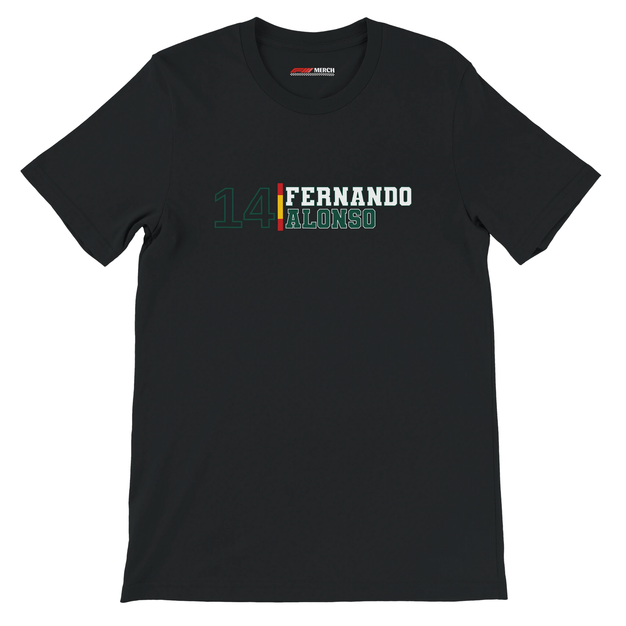 f111 merch black color t-shirt1 with fernando-alonso branding.