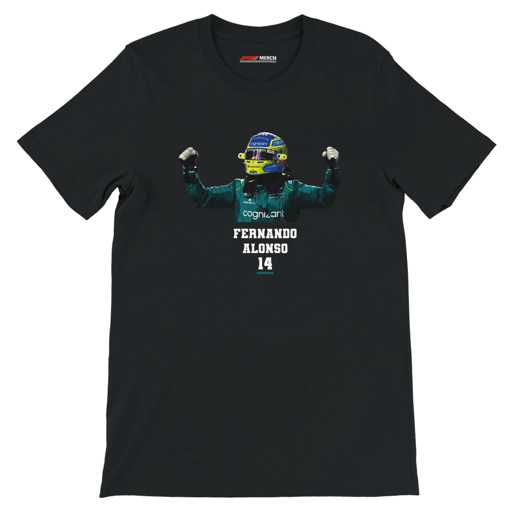 f111 merch black color t-shirt1 with fernando-alonso branding.
