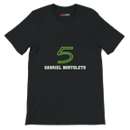 f111 merch black color t-shirt1 with gabriel-bortoleto branding.
