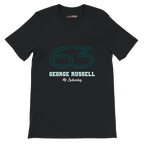 f111 merch black color t-shirt1 with george-russell branding.