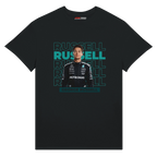 f111 merch black color t-shirt1 with george-russell branding.