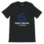 f111 merch black color t-shirt1 with isack-hadjar branding.