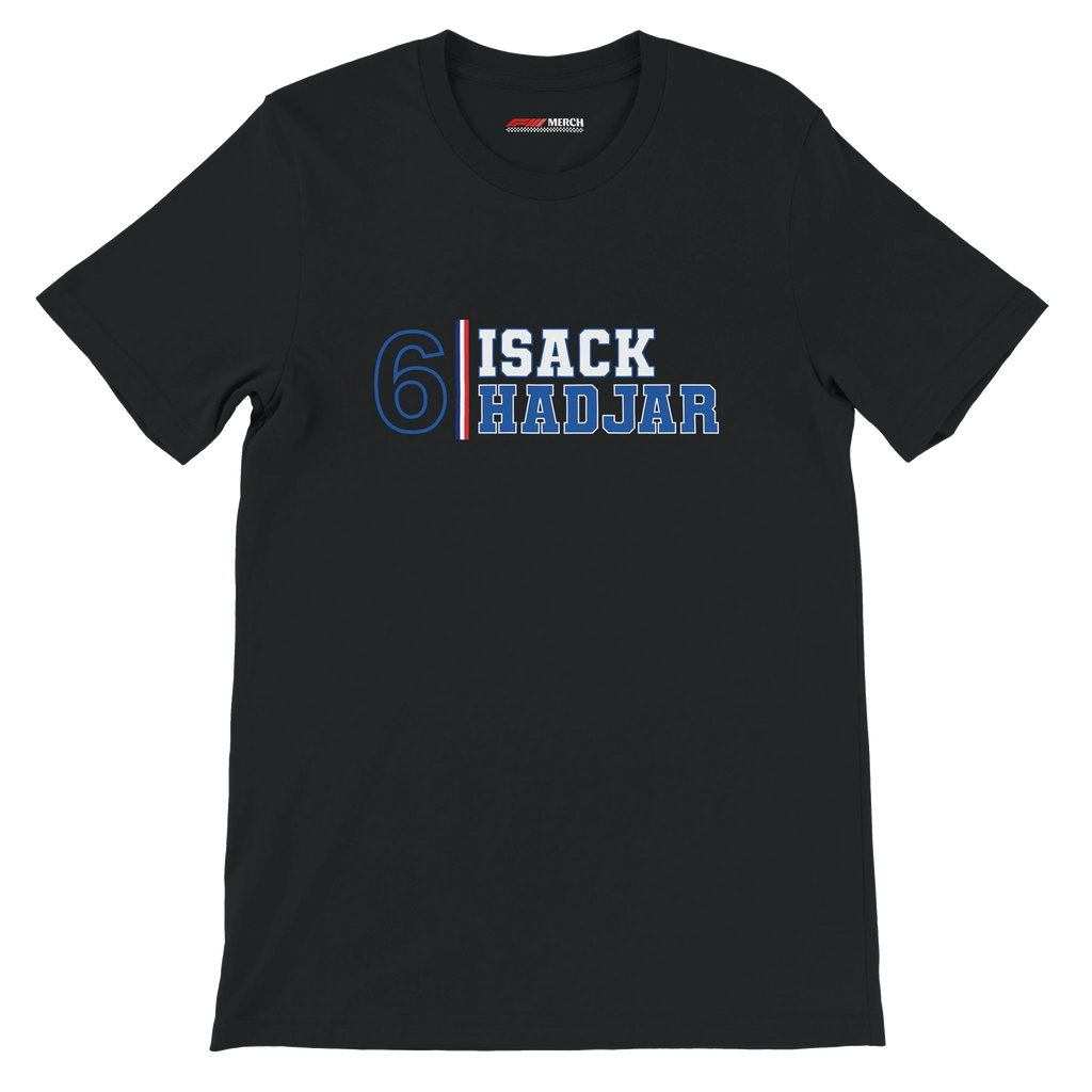 f111 merch black color t-shirt1 with isack-hadjar branding.