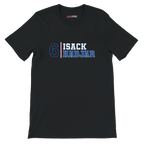 f111 merch black color t-shirt1 with isack-hadjar branding.