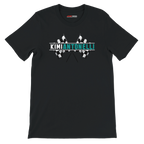 f111 merch black color t-shirt1 with kimi-antonelli branding.