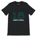 f111 merch black color t-shirt1 with lance-stroll branding.