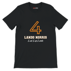 f111 merch black color t-shirt1 with lando-norris branding.