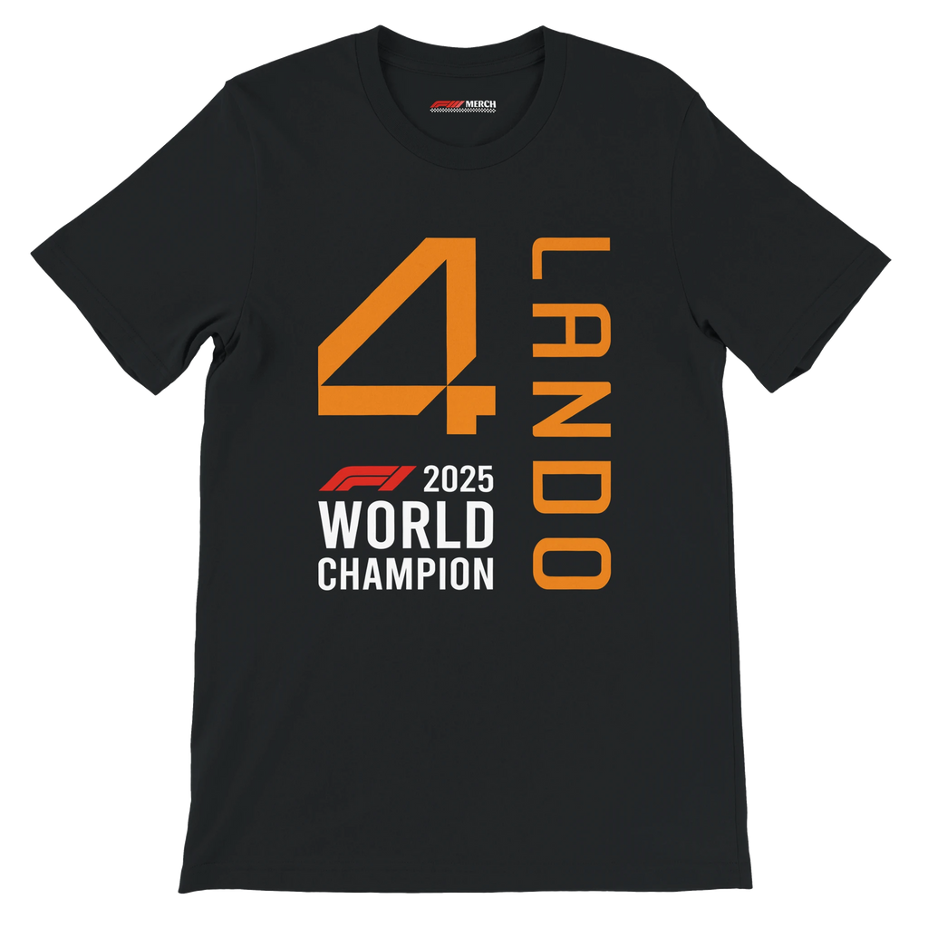 f111 merch black color t-shirt1 with lando-norris branding.