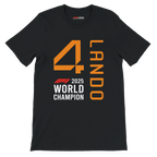 f111 merch black color t-shirt1 with lando-norris branding.