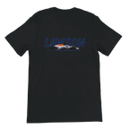 f111 merch black color t-shirt1 with liam-lawson branding.