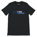 f111 merch black color t-shirt1 with liam-lawson branding.