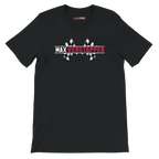 f111 merch black color t-shirt1 with max-verstappen branding.