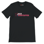 f111 merch black color t-shirt1 with max-verstappen branding.