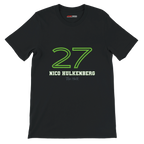 f111 merch black color t-shirt1 with nico-hulkenberg branding.