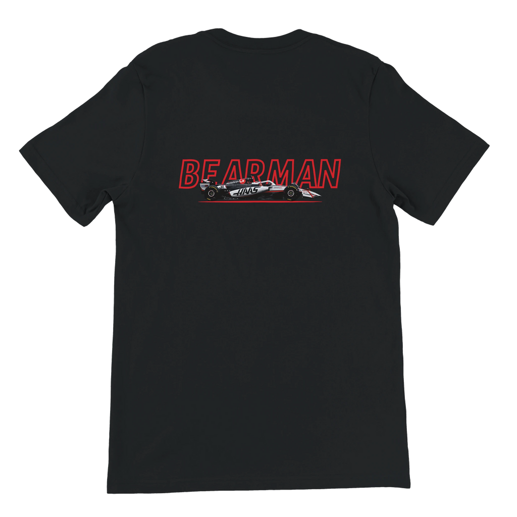 f111 merch black color t-shirt1 with oliver-bearman branding.