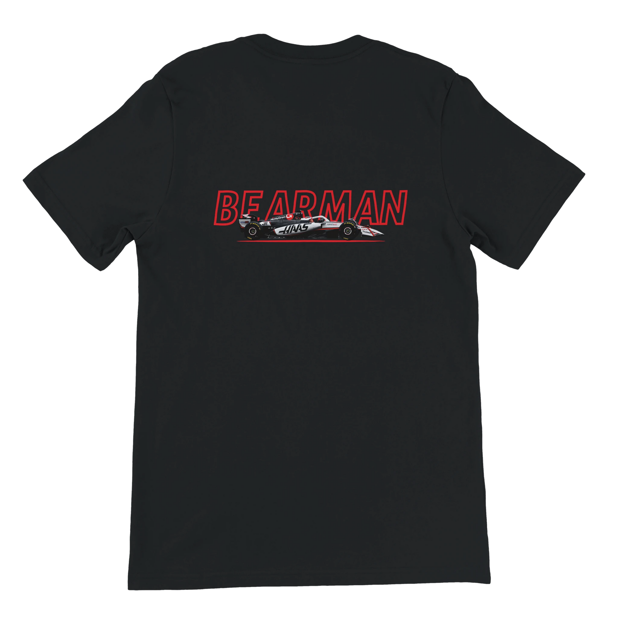 f111 merch black color t-shirt1 with oliver-bearman branding.