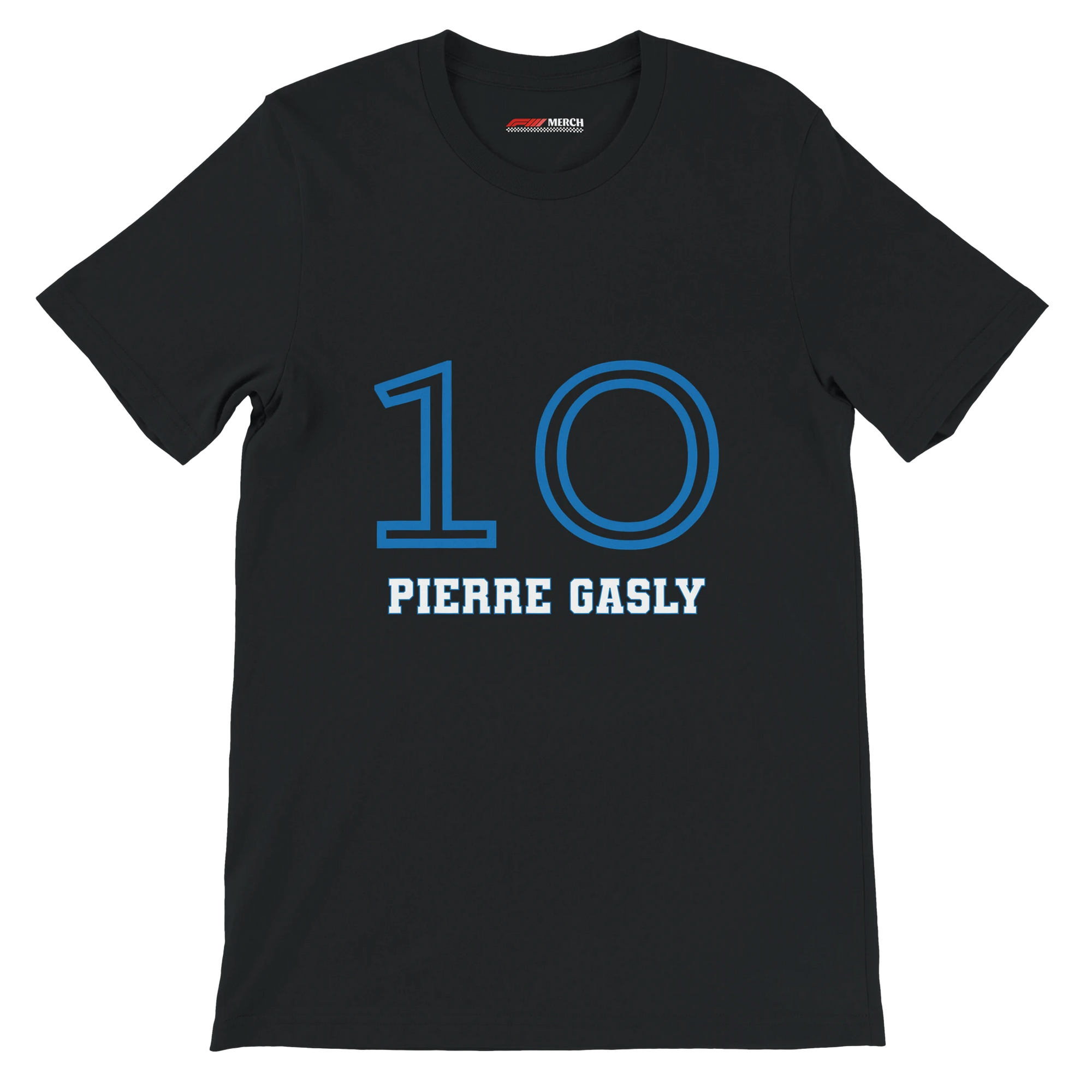 f111 merch black color t-shirt1 with pierre-gasly branding.