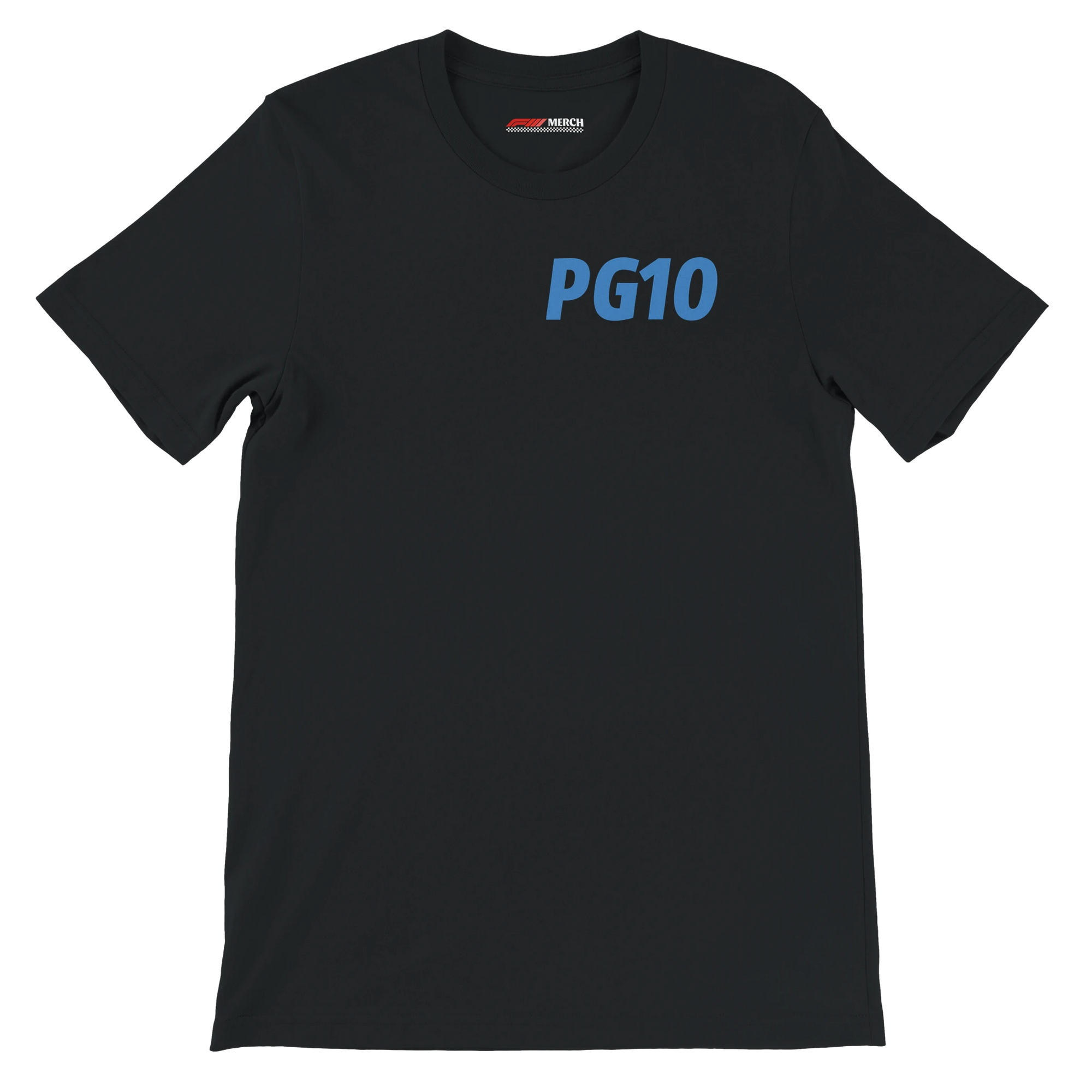f111 merch black color t-shirt1 with pierre-gasly branding.