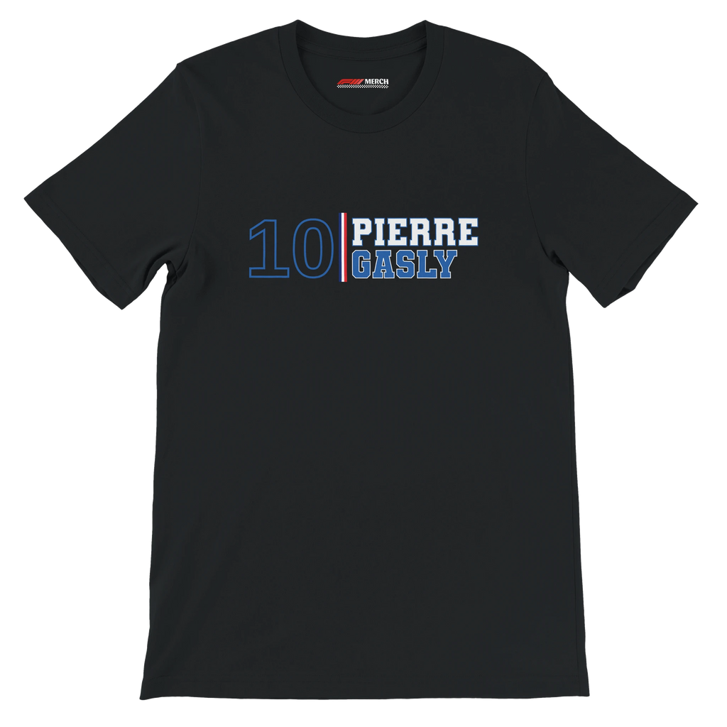 f111 merch black color t-shirt1 with pierre-gasly branding.