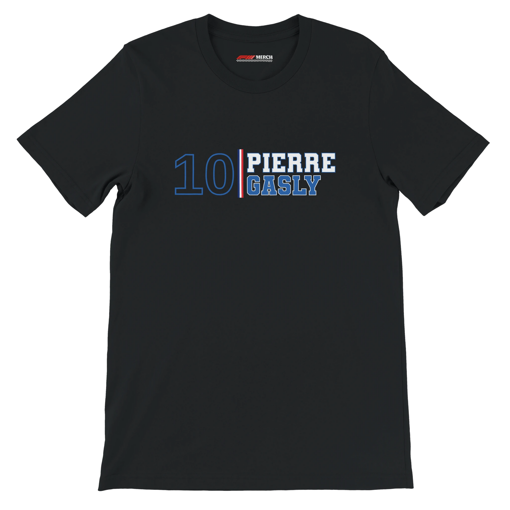 f111 merch black color t-shirt1 with pierre-gasly branding.