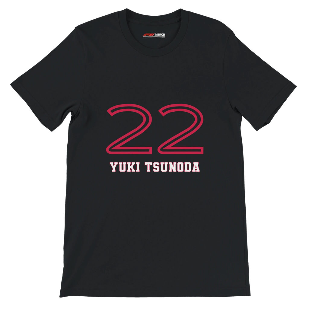 f111 merch black color t-shirt1 with yuki tsunoda branding.