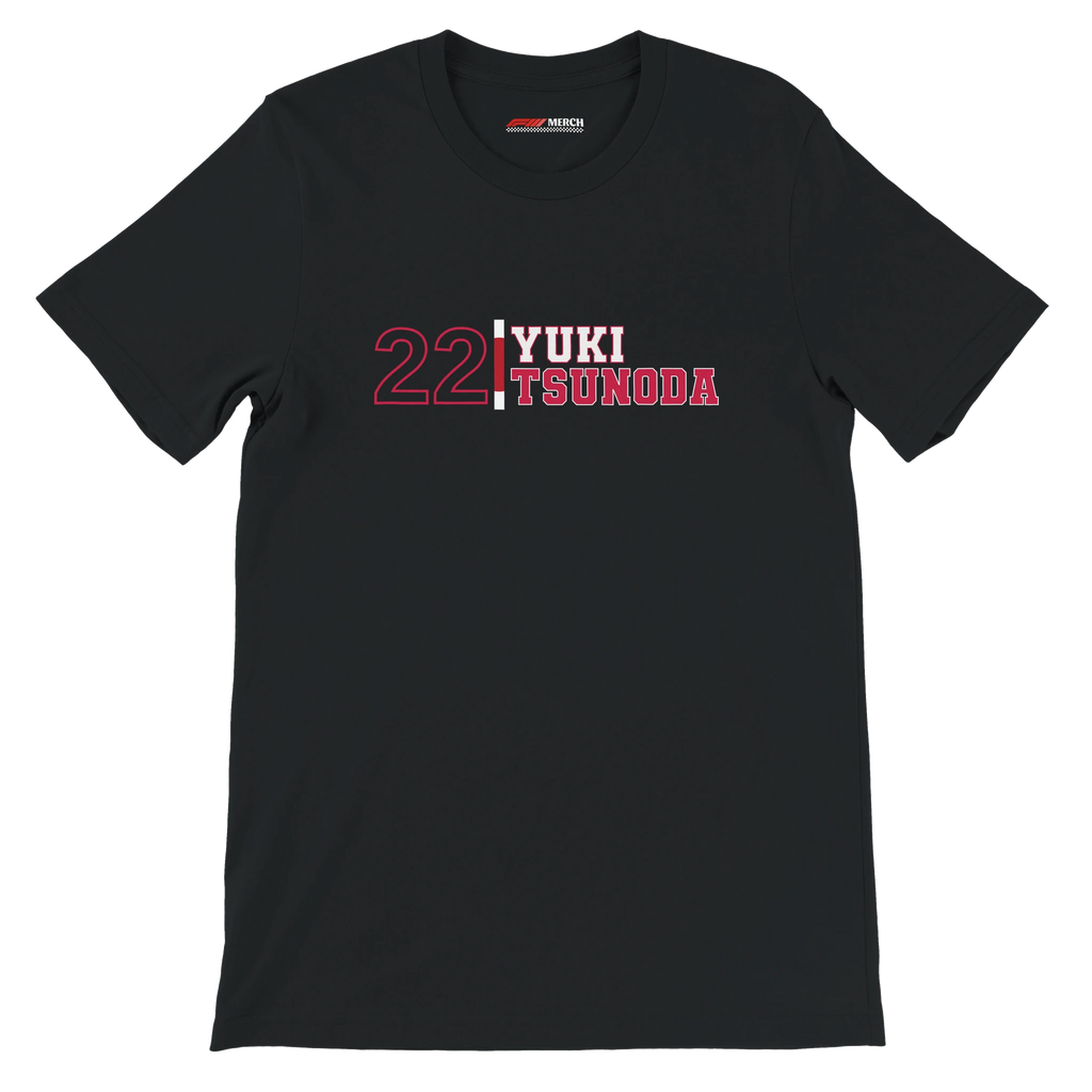 f111 merch black color t-shirt1 with yuki-tsunoda branding.