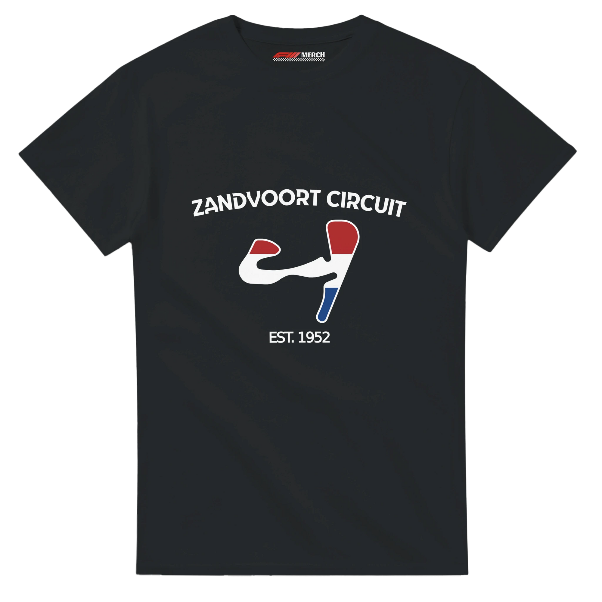 f111 merch black color t-shirt1 with zandvoort-circuit branding.