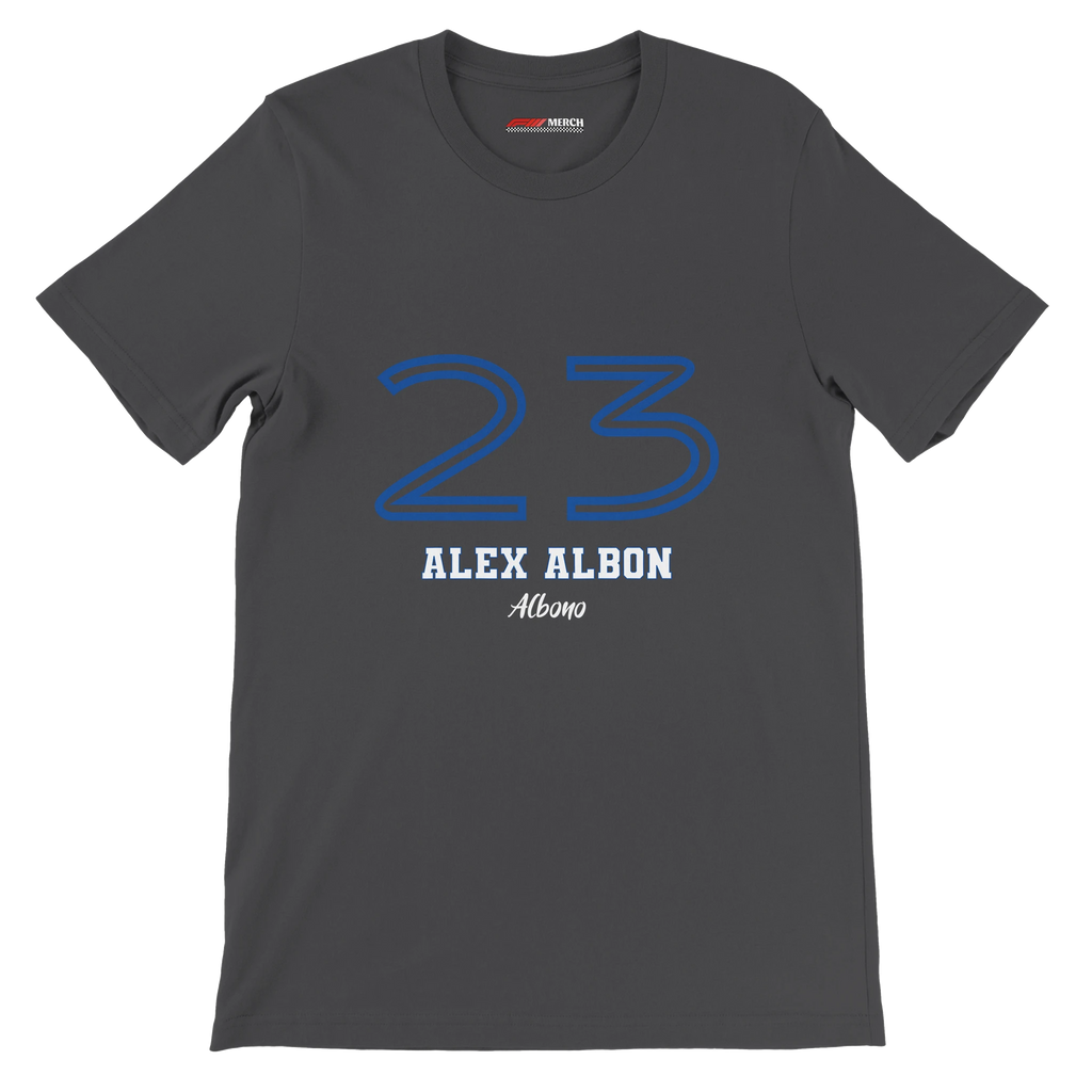 f111 merch dark-grey color t-shirt1 with alex-albon branding.
