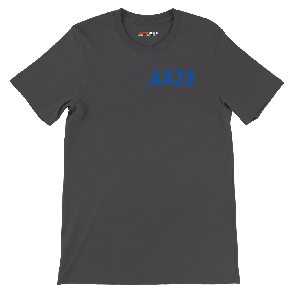 f111 merch dark-grey color t-shirt1 with alex-albon branding.
