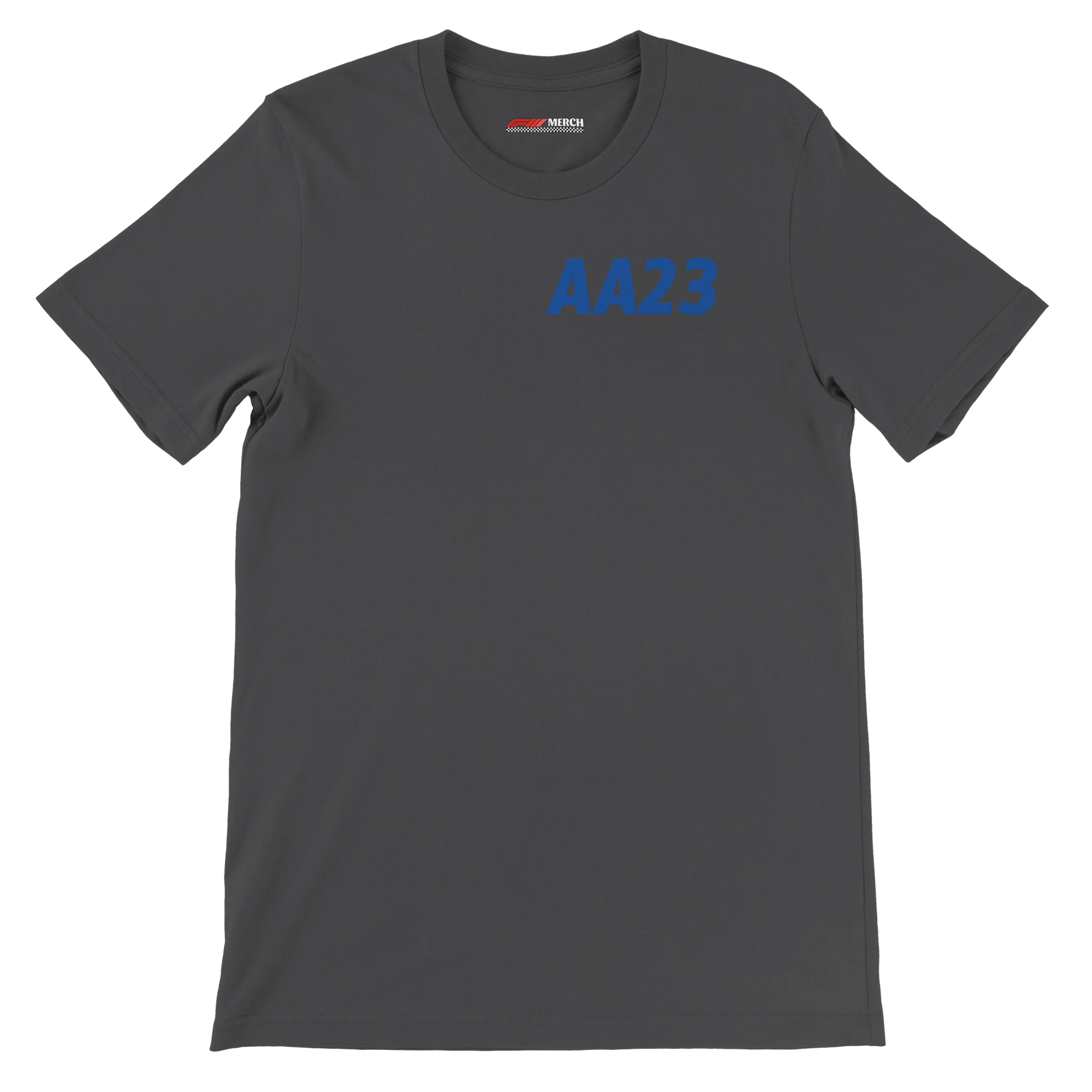 f111 merch dark-grey color t-shirt1 with alex-albon branding.