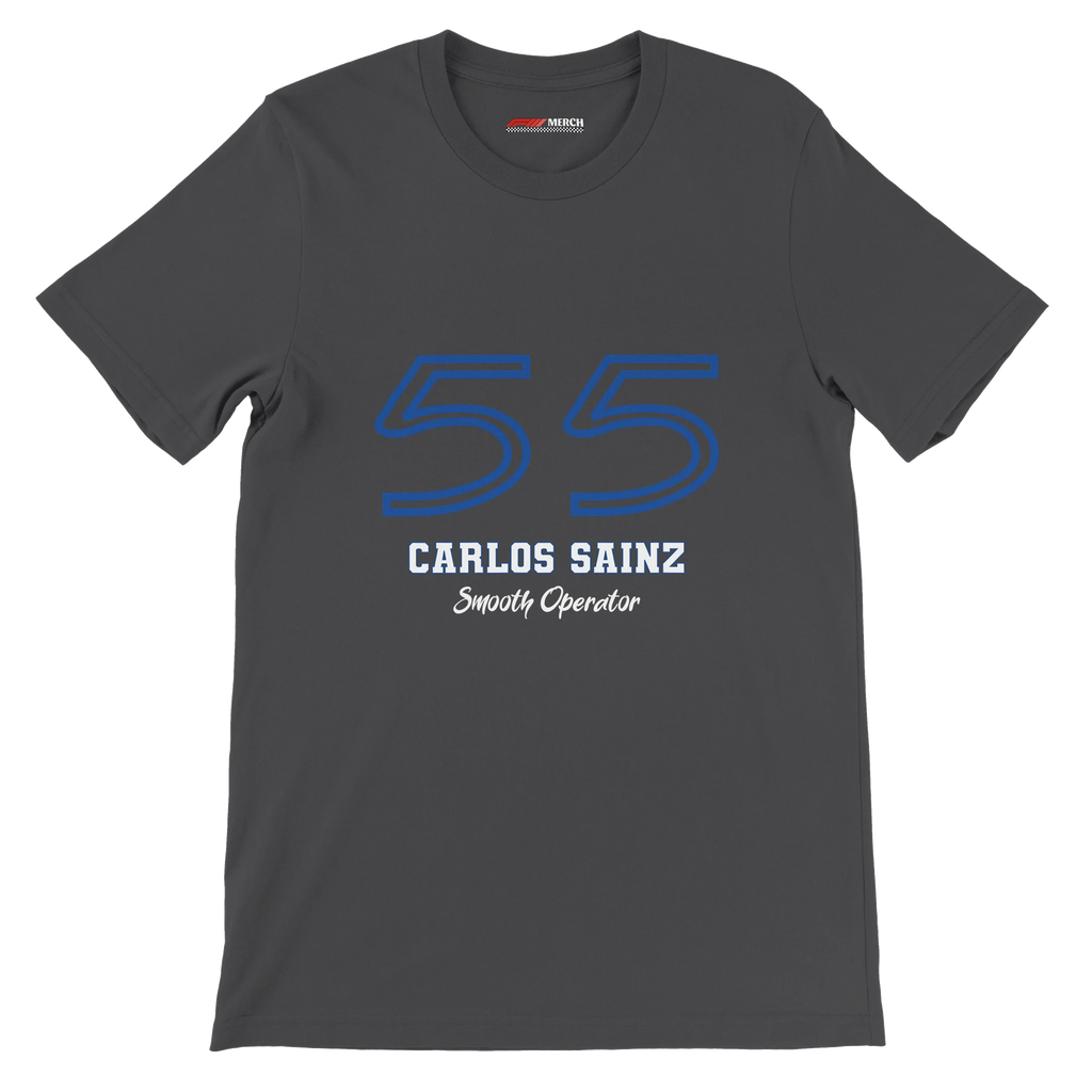 f111 merch dark-grey color t-shirt1 with carlos-sainz branding.