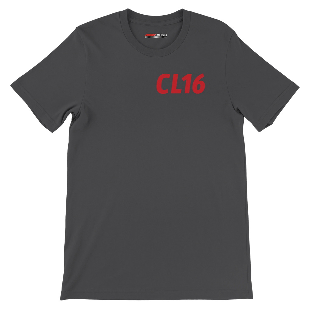 f111 merch dark-grey color t-shirt1 with charles-leclerc branding.