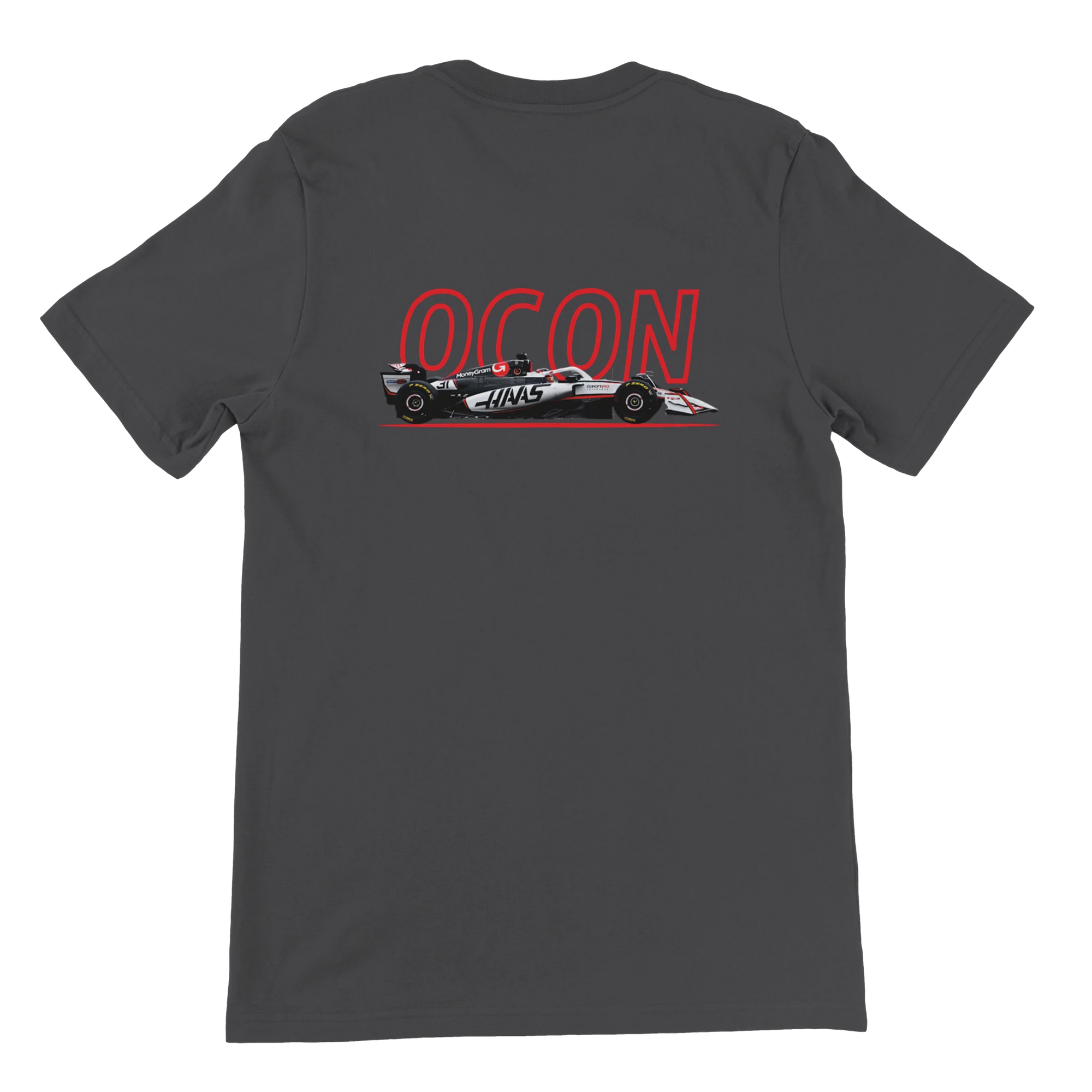 f111 merch dark-grey color t-shirt1 with esteban-ocon branding.