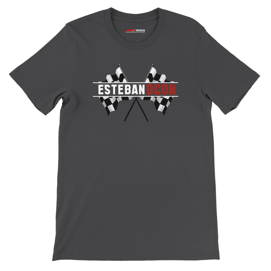 f111 merch dark-grey color t-shirt1 with esteban-ocon branding.