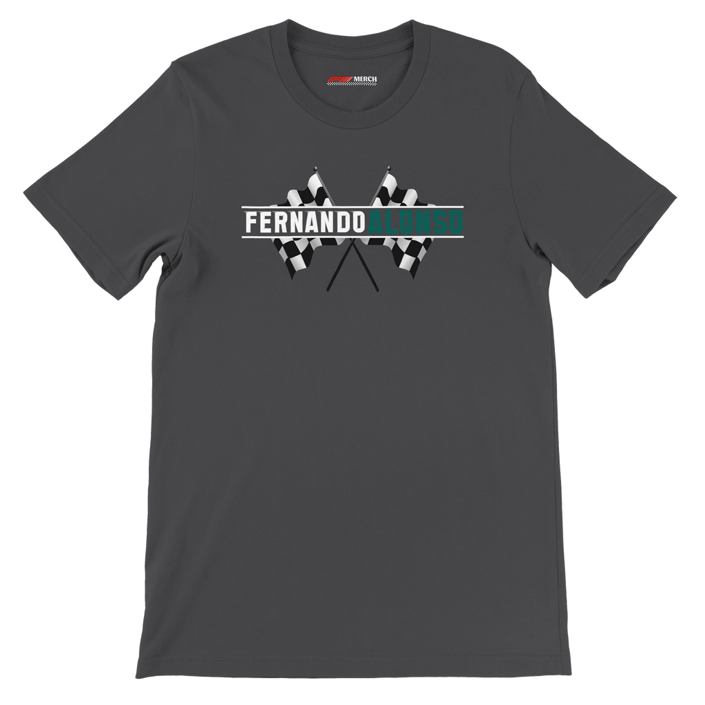 f111 merch dark-grey color t-shirt1 with fernando-alonso branding.