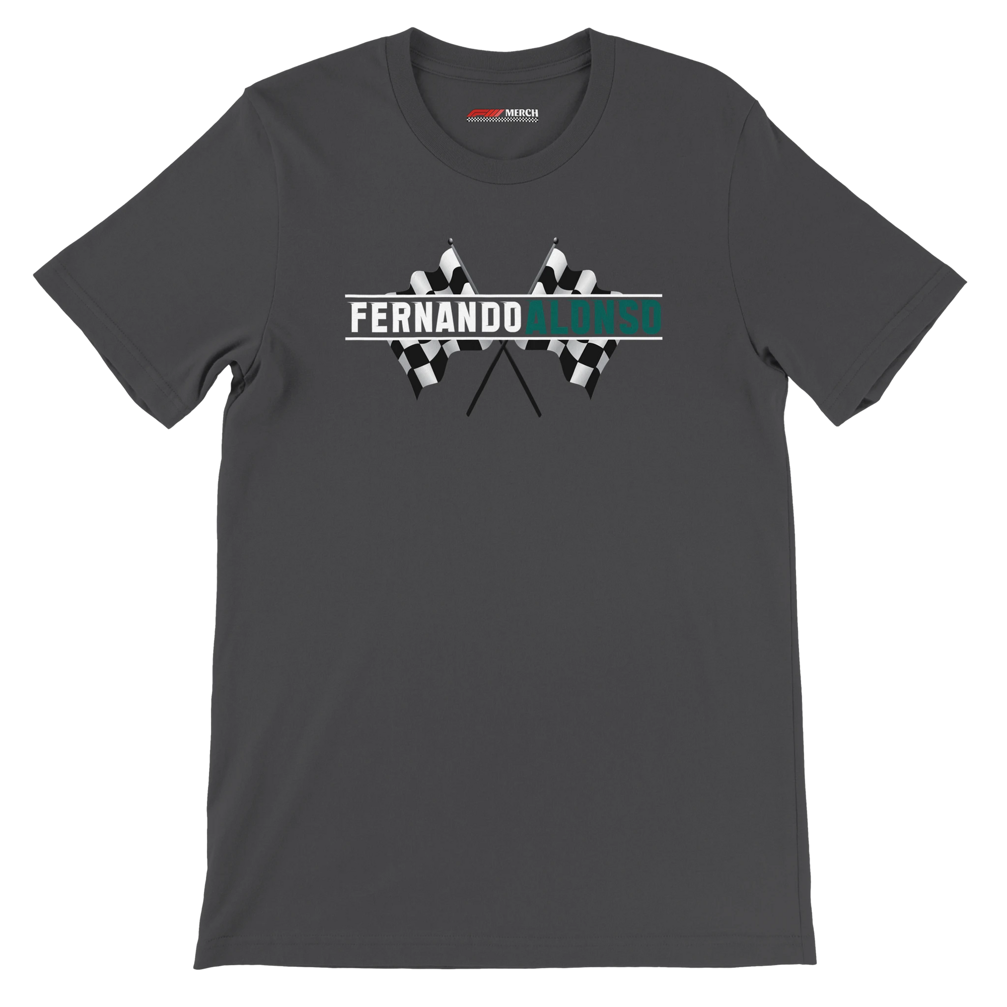 f111 merch dark-grey color t-shirt1 with fernando-alonso branding.