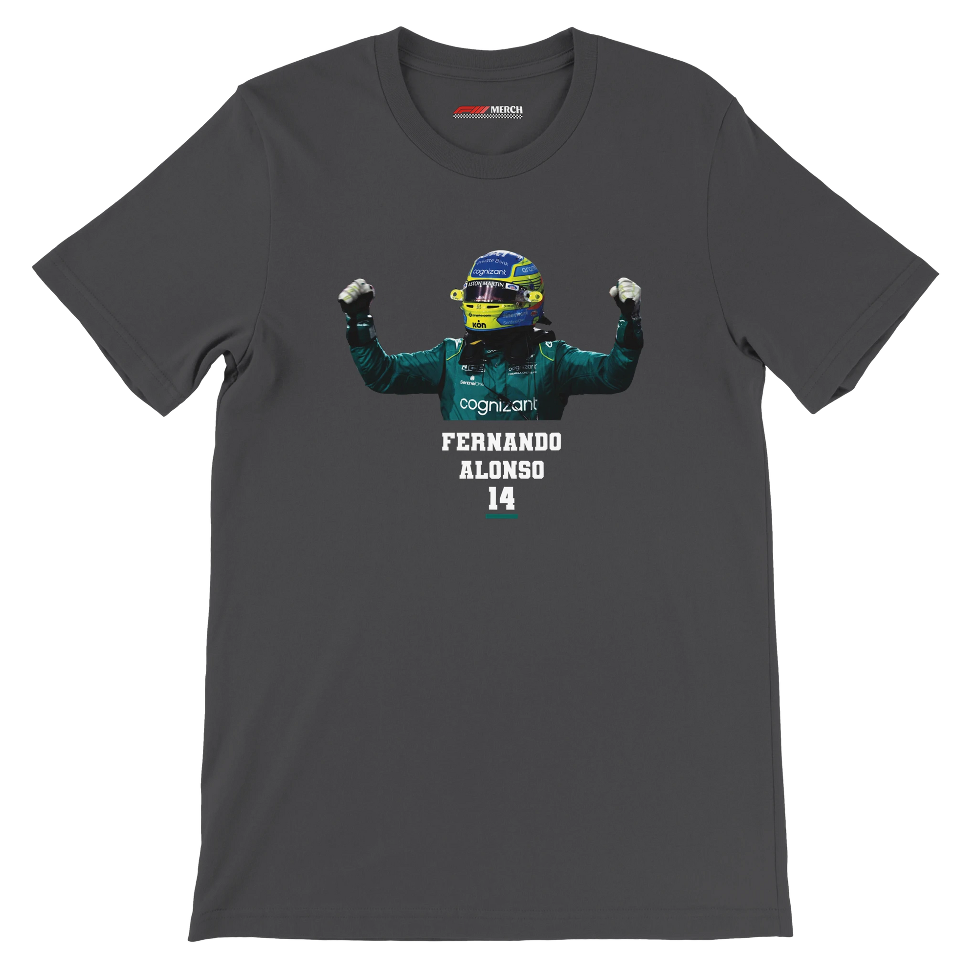 f111 merch dark-grey color t-shirt1 with fernando-alonso branding.