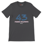 f111 merch dark-grey color t-shirt1 with franco-colapinto branding.