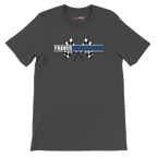 f111 merch dark-grey color t-shirt1 with franco-colapinto branding.