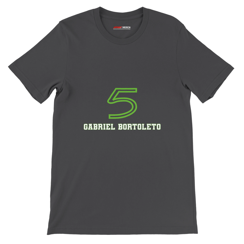 f111 merch dark-grey color t-shirt1 with gabriel-bortoleto branding.