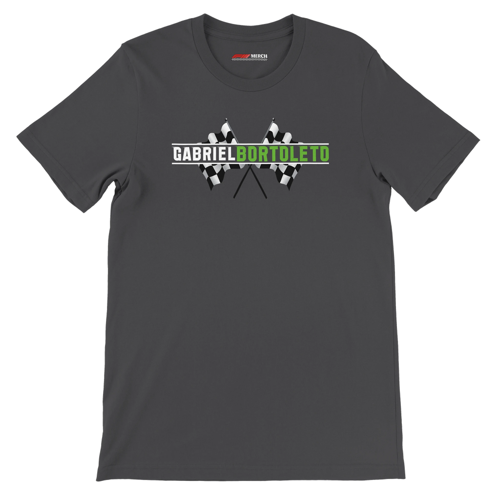 f111 merch dark-grey color t-shirt1 with gabriel-bortoleto branding.