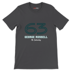 f111 merch dark-grey color t-shirt1 with george-russell branding.