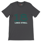 f111 merch dark-grey color t-shirt1 with lance-stroll branding.