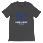 f111 merch dark-grey color t-shirt1 with liam-lawson branding.