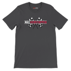f111 merch dark-grey color t-shirt1 with max-verstappen branding.