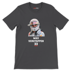 f111 merch dark-grey color t-shirt1 with max-verstappen branding.